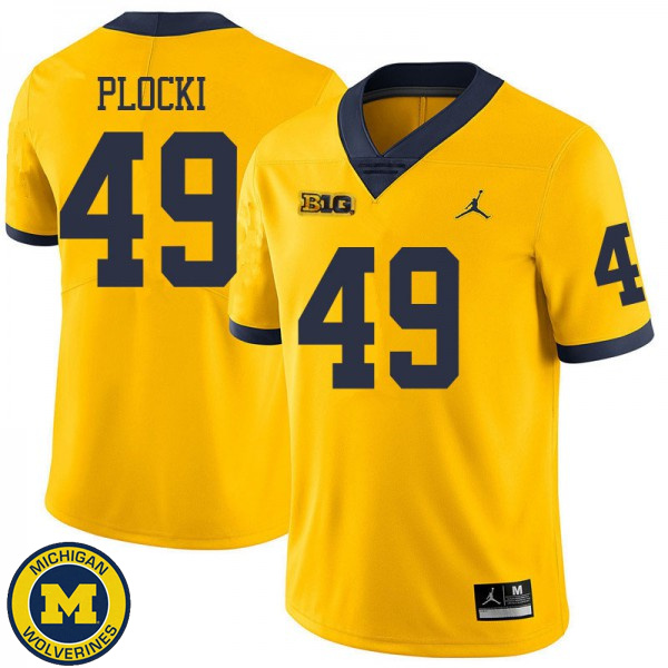 Men University of Michigan #49 Tyler Plocki Yellow Jordan Brand NCAA Football Jersey